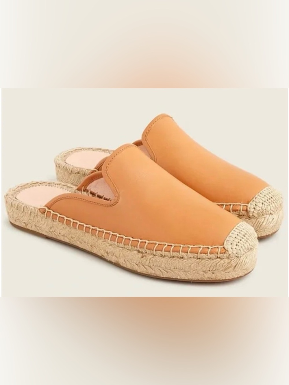 J. Crew Leather Espadrille Mules Brown Jute Slip-On Loafers Slides Womens 8